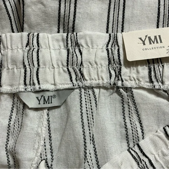 YMI Women's Light Cream Striped Shorts Pockets Linen Blend Plus Size 2X - Picture 5 of 8
